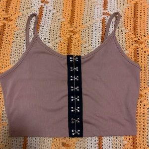 Tan hook and eye cropped tank top